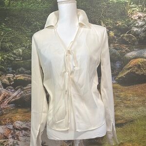 Rachel Zoe Cream Long Sleeve Tie Front Blouse